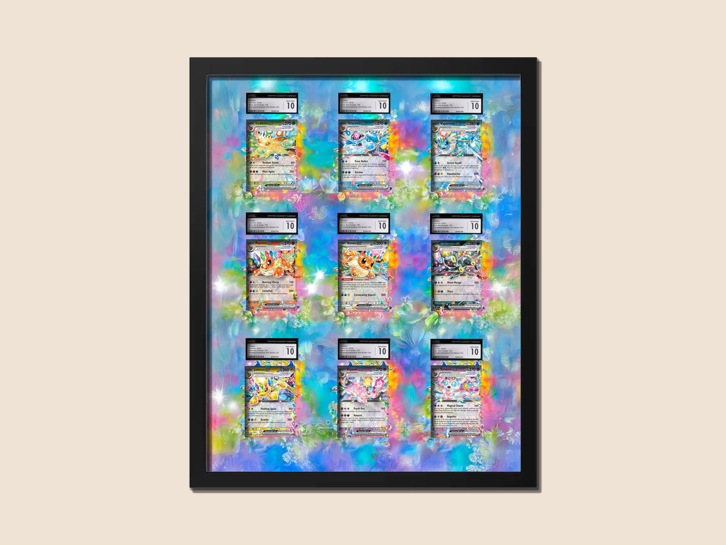 Eevee Evolutions Prismatic Display Frame – 9 Card Pokemon Frame | 12x16 for Raw Ungraded Cards (Non-SIR Versions)