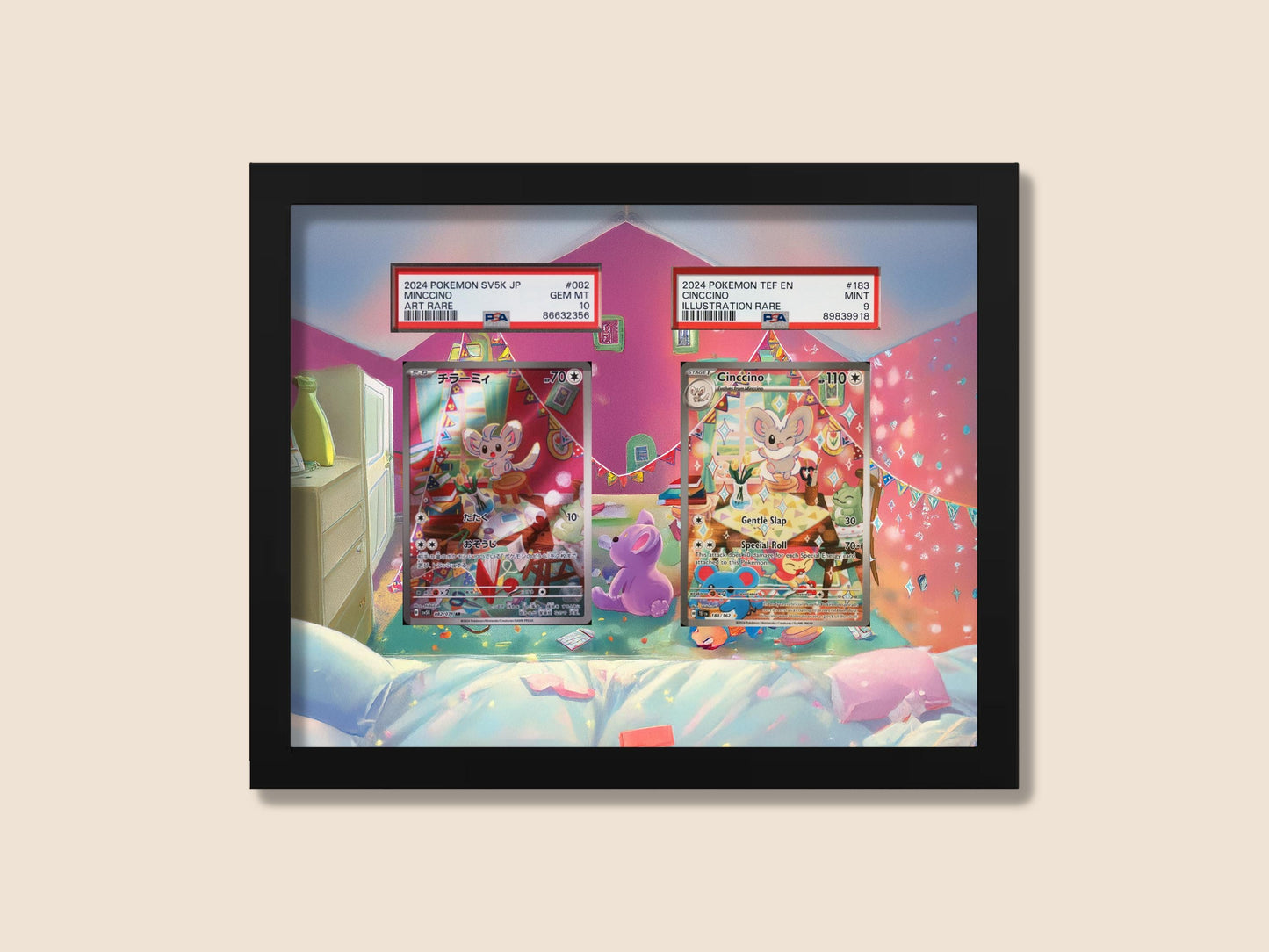 Minccino & Cinccino Display Frame – Pokémon Card Art | 8x10 Frame