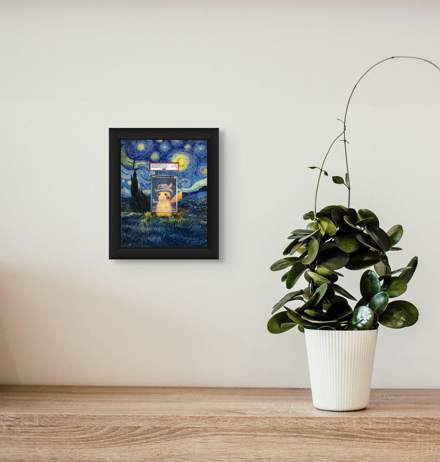 Pikachu Van Gogh Display Frame Gift – Grey Felt Hat Pokémon Art | 8x10 Wall or Desk Frame for Collectors | Handmade in Canada