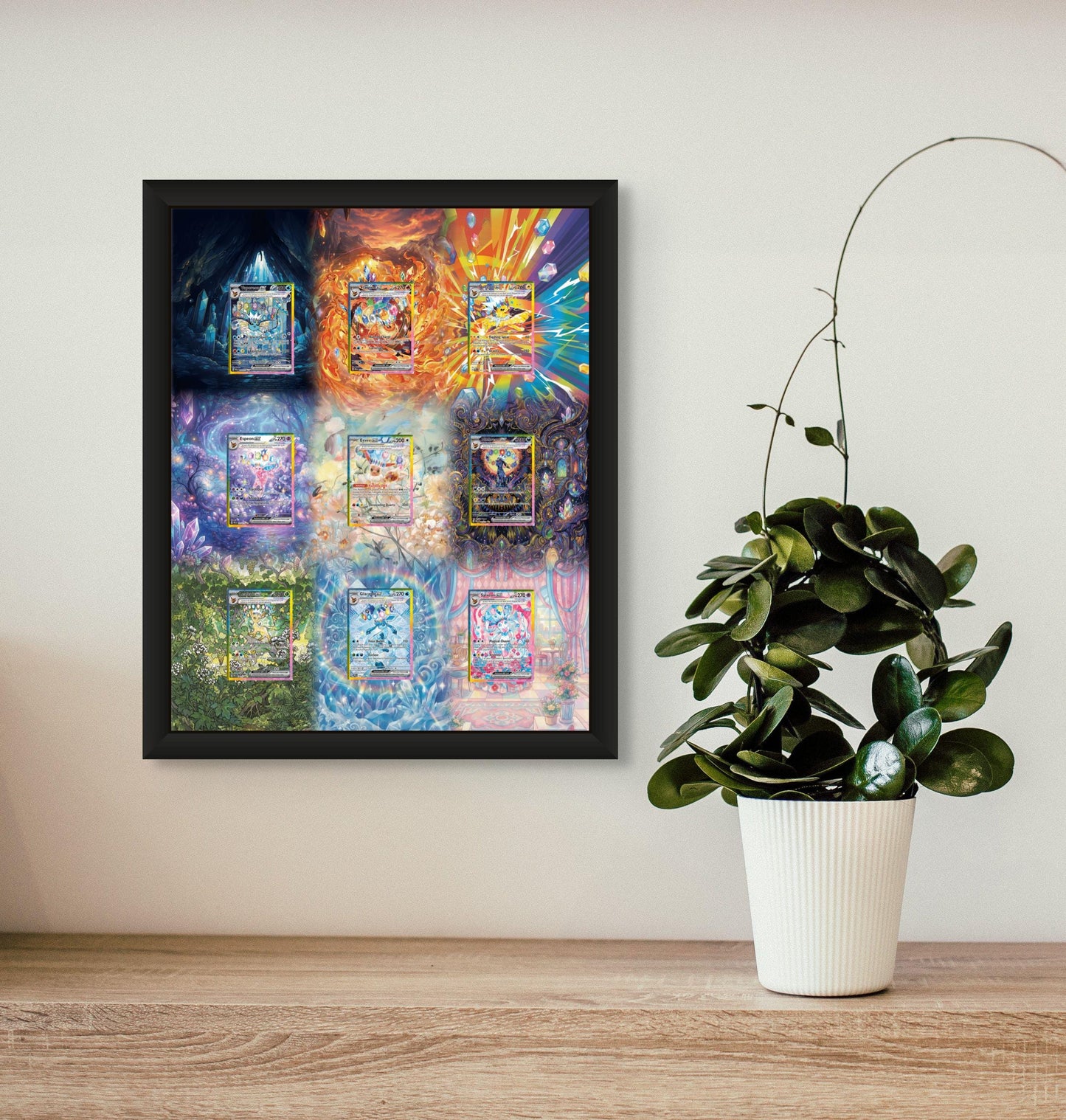 Eeveelutions God Pack Display Frame – Prismatic Evolutions Pokémon Card Art | 16x20 Frame for Raw or Graded Cards
