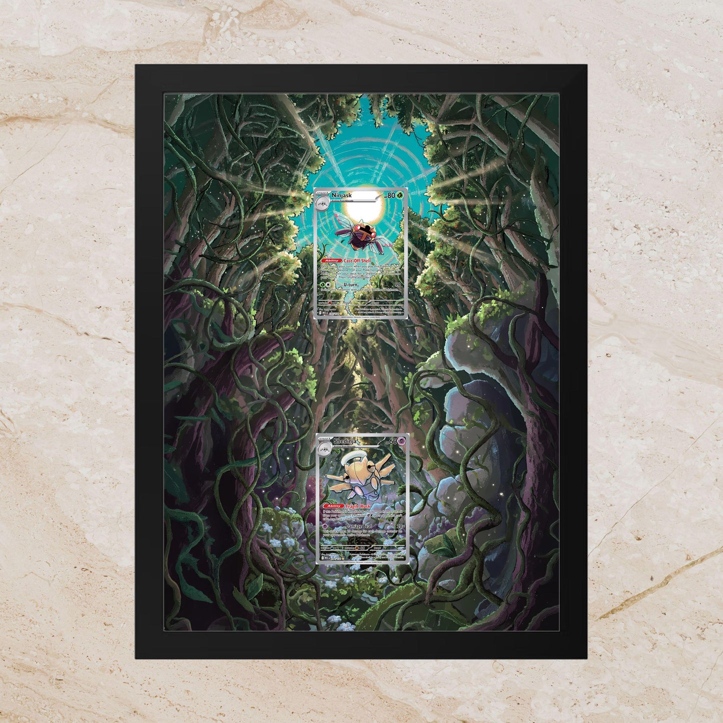 Shedinja & Ninjask Duo Display Frame – Pokémon Evolution Card Art | 8x10 Frame (Raw/Graded Cards)