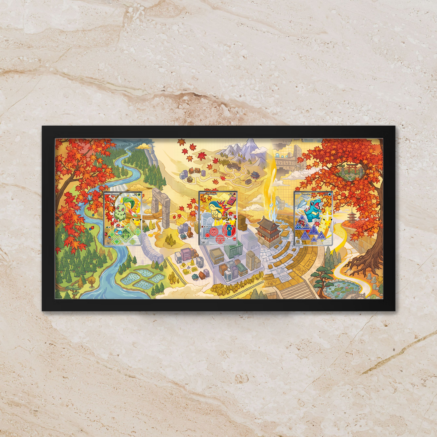 Johto First Partners Starters Panoramic Art Shadowbox | 11x22 Gen 2 Extended Art Display