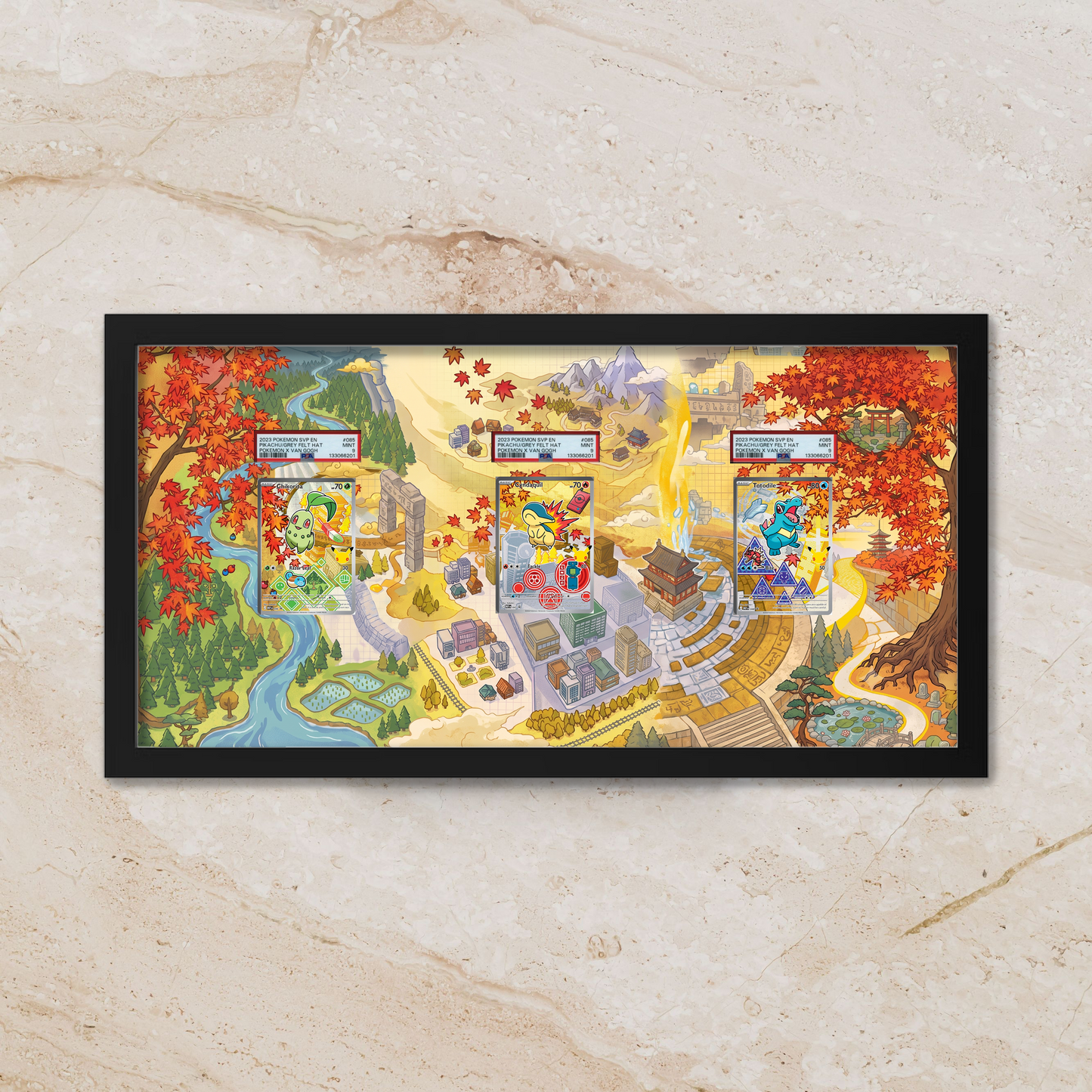 Johto First Partners Starters Panoramic Art Shadowbox | 11x22 Gen 2 Extended Art Display