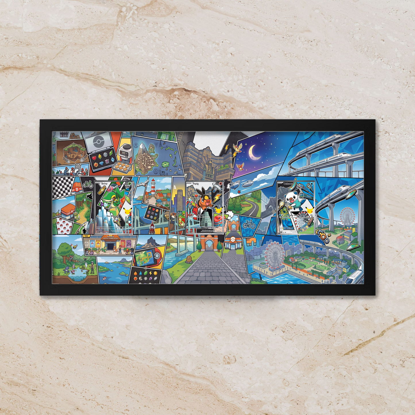 Unova First Partners Starters Panoramic Art Shadowbox | 11x22 Gen 5 Extended Art Display Frame
