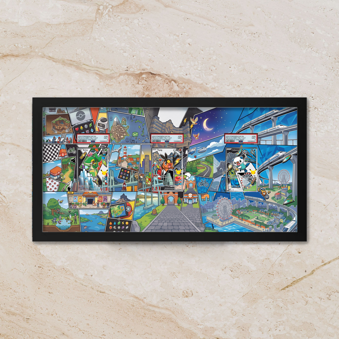 Unova First Partners Starters Panoramic Art Shadowbox | 11x22 Gen 5 Extended Art Display Frame