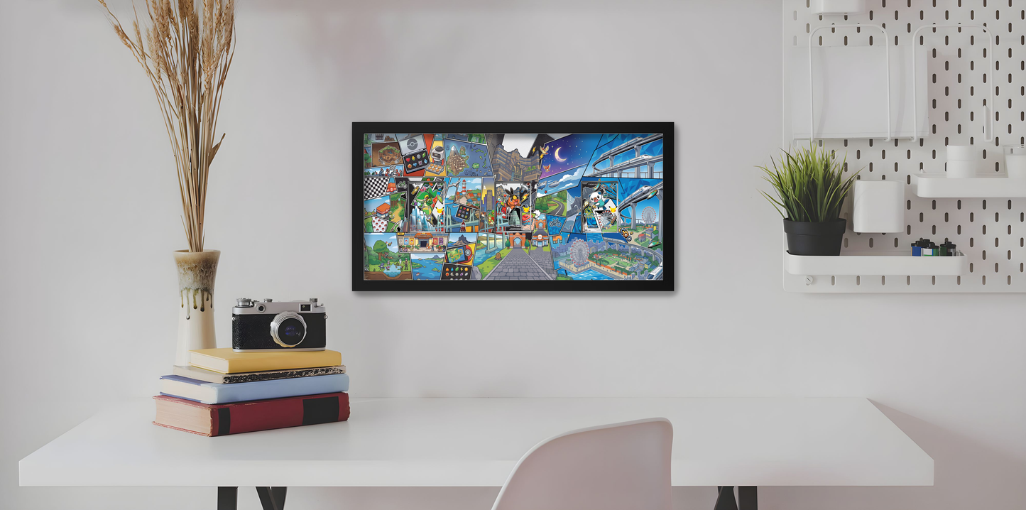 Unova First Partners Starters Panoramic Art Shadowbox | 11x22 Gen 5 Extended Art Display Frame