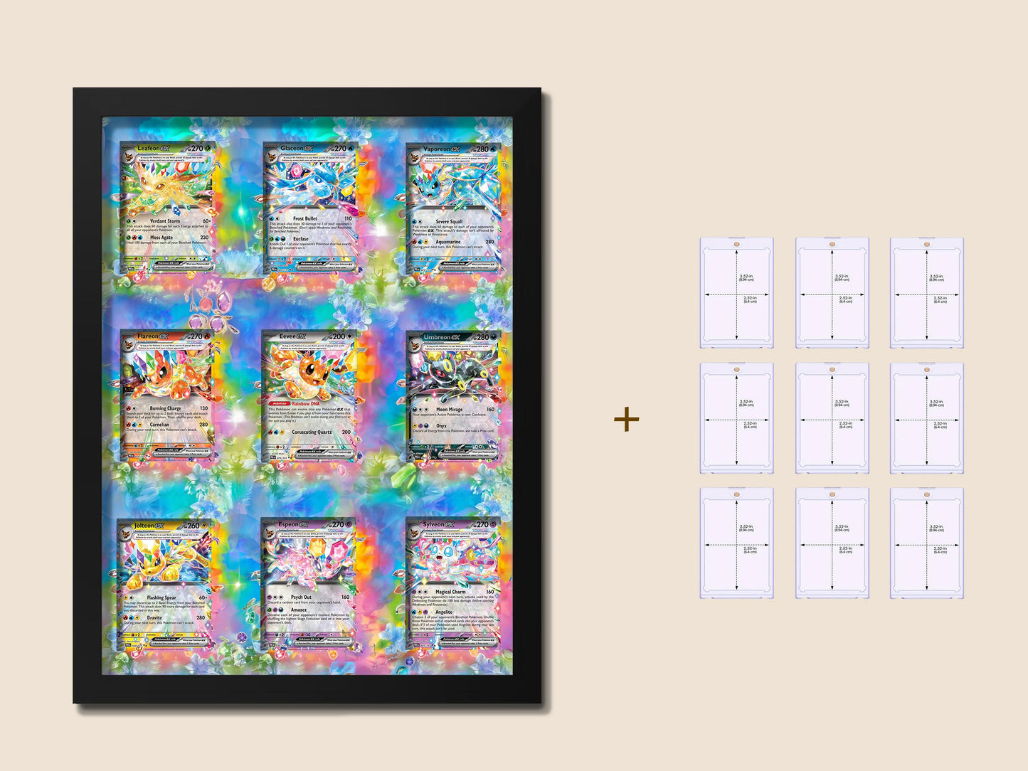 Eevee Evolutions Prismatic Display Frame – 9 Card Pokemon Frame | 12x16 for Raw Ungraded Cards (Non-SIR Versions)