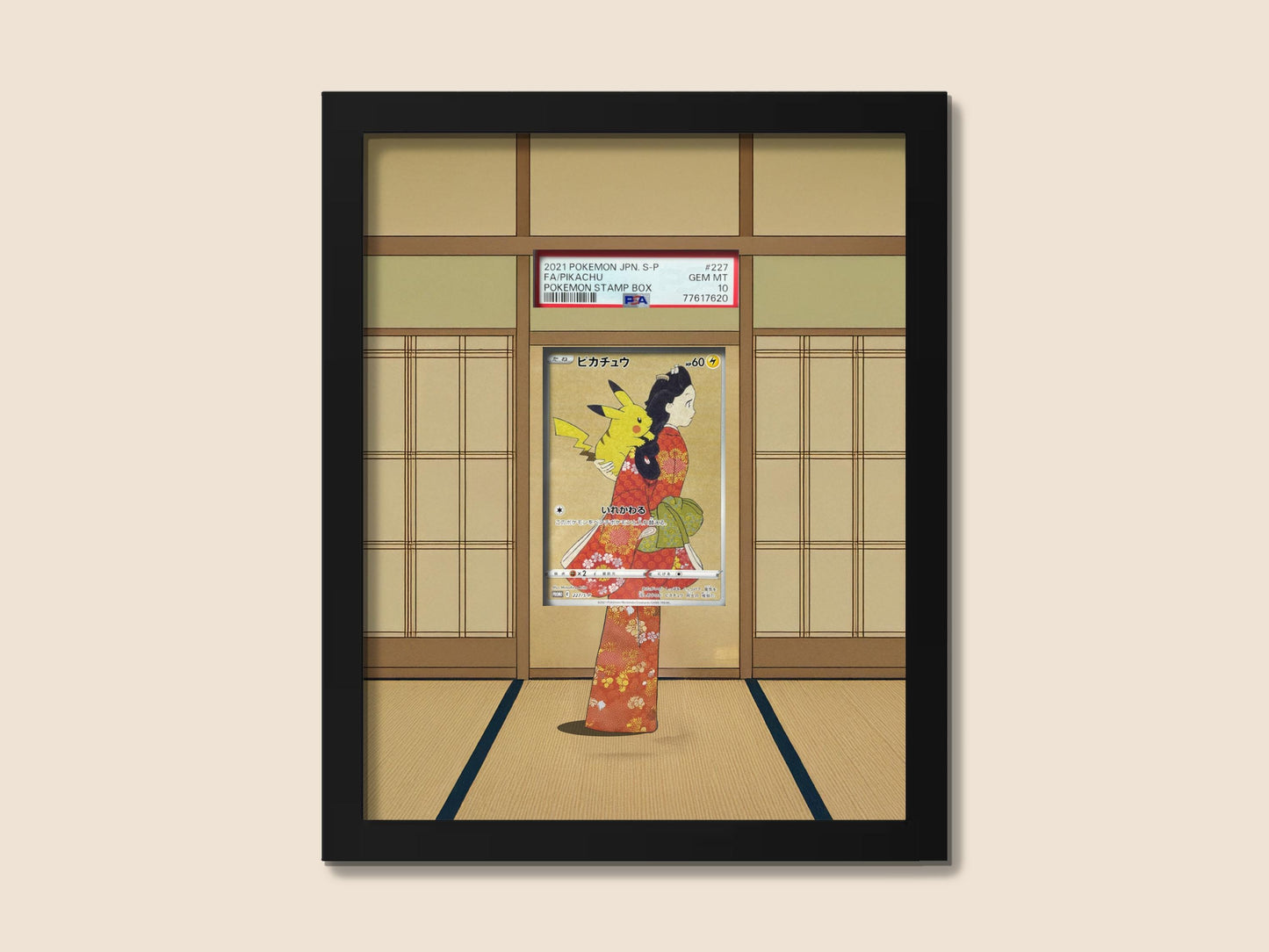 Pikachu Stamp Box Promo Display Frame – Japanese Pokémon Card Art | 8x10 Frame for Raw or Graded Cards