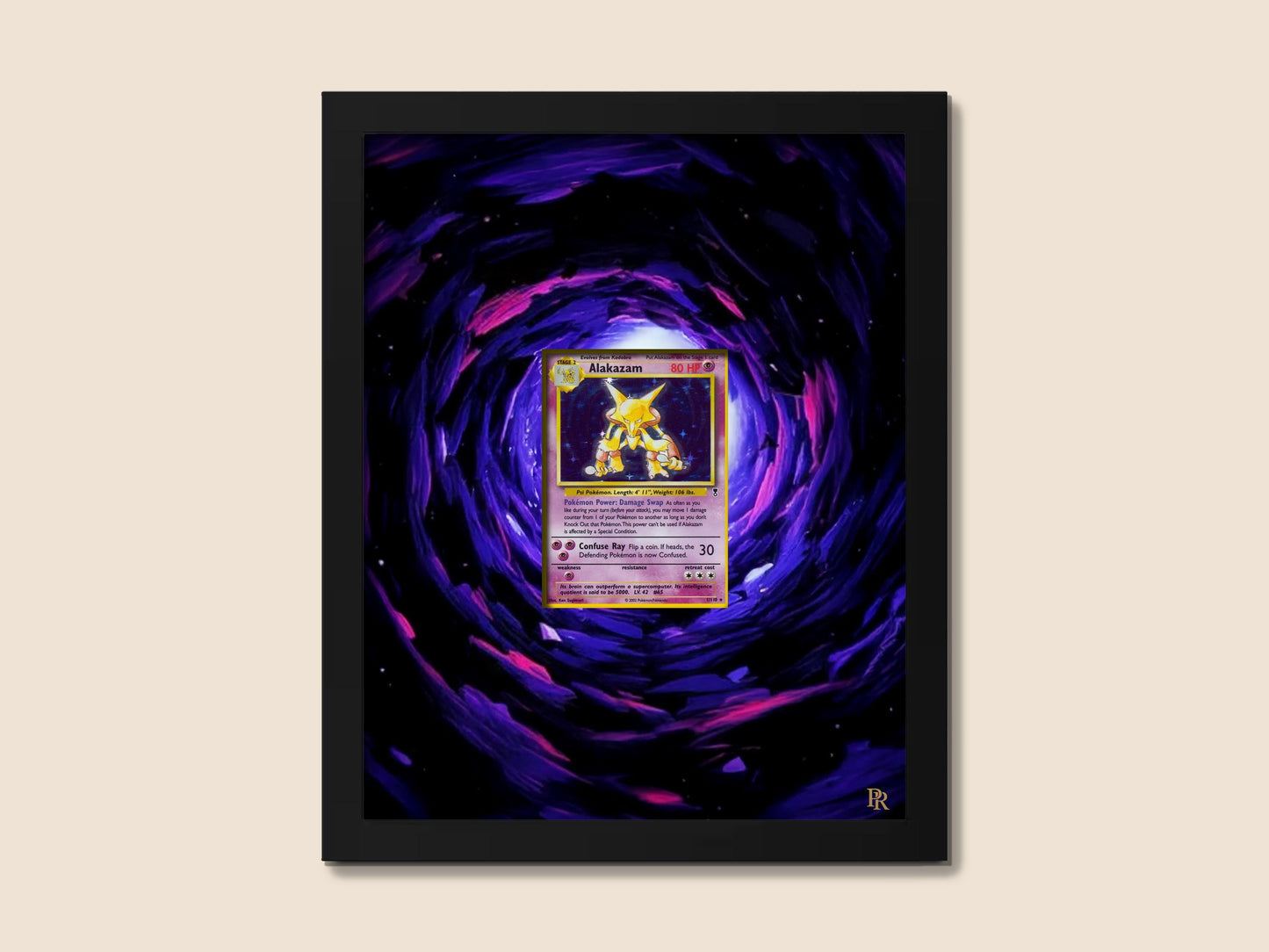 Vintage Alakazam Display Frame – Base Set Pokémon Card | 8x10 Frame for Raw or Graded Cards