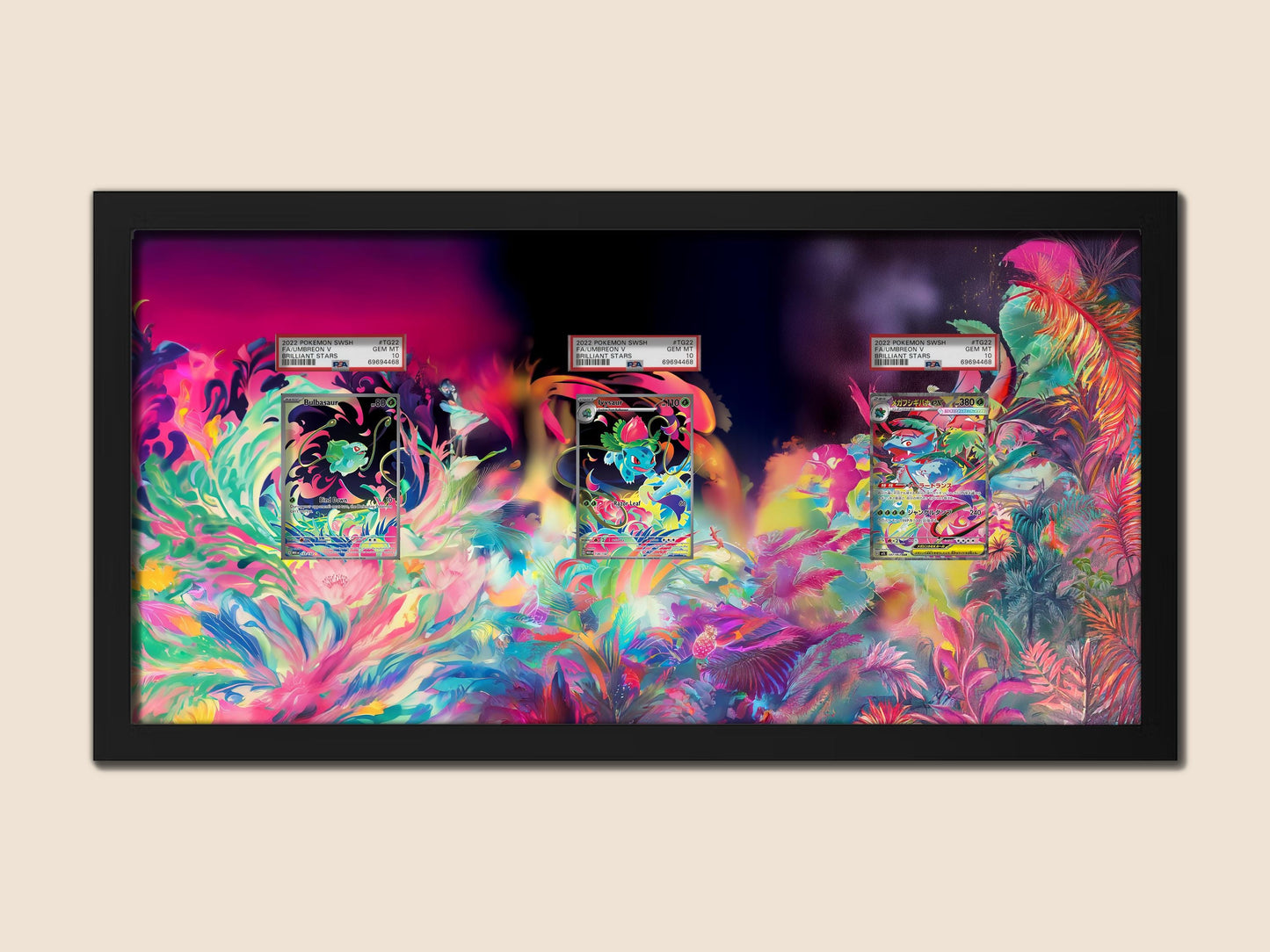 Bulbasaur – Ivysaur – Venusaur Evolution Display | Horizontal Frame for Raw or Graded Pokemon Cards