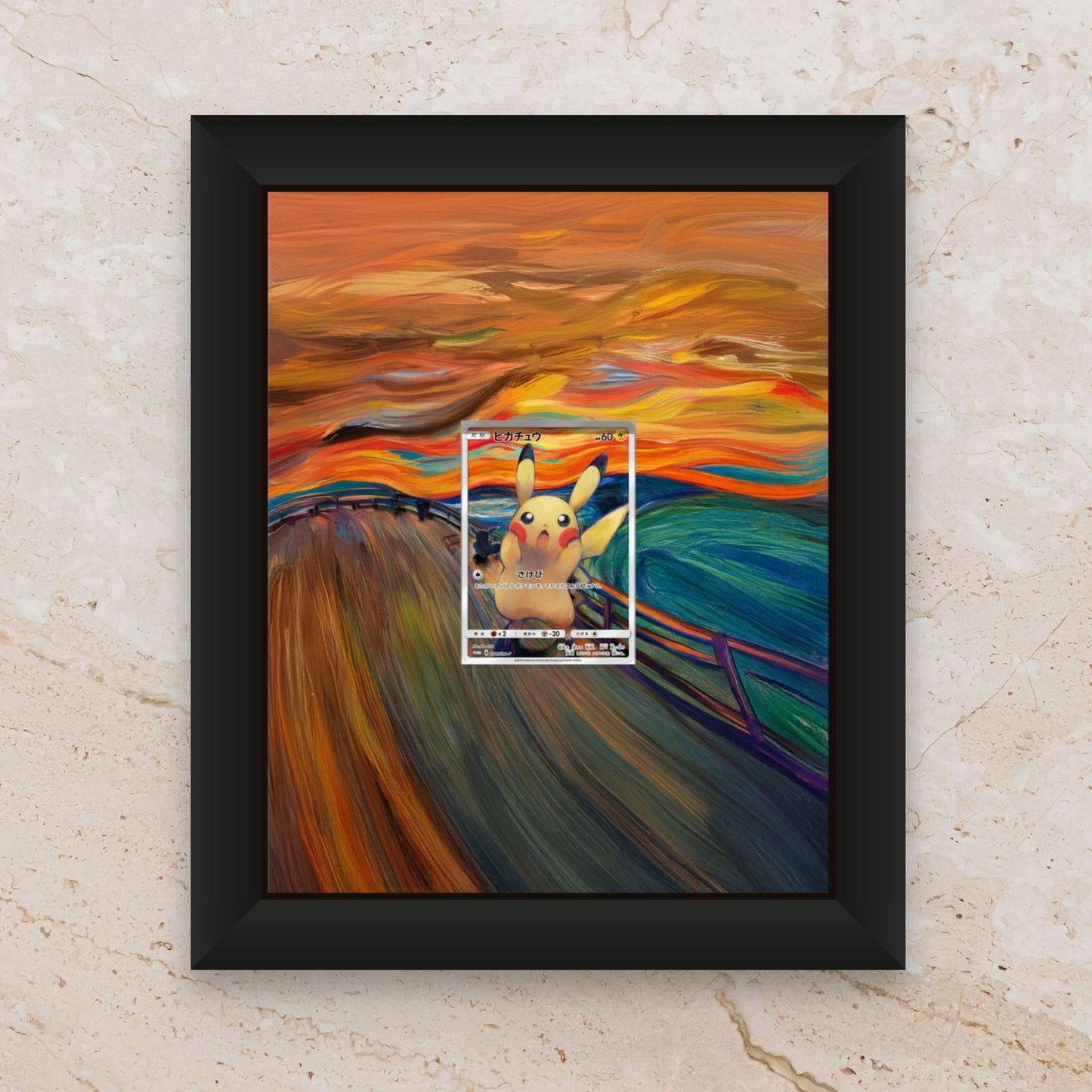 Pikachu Eevee Mimikyu Psyduck Rowlet Munch Promo Display Frame – Japanese Pokémon × The Scream | 8x10 Frame for Raw or Graded Cards