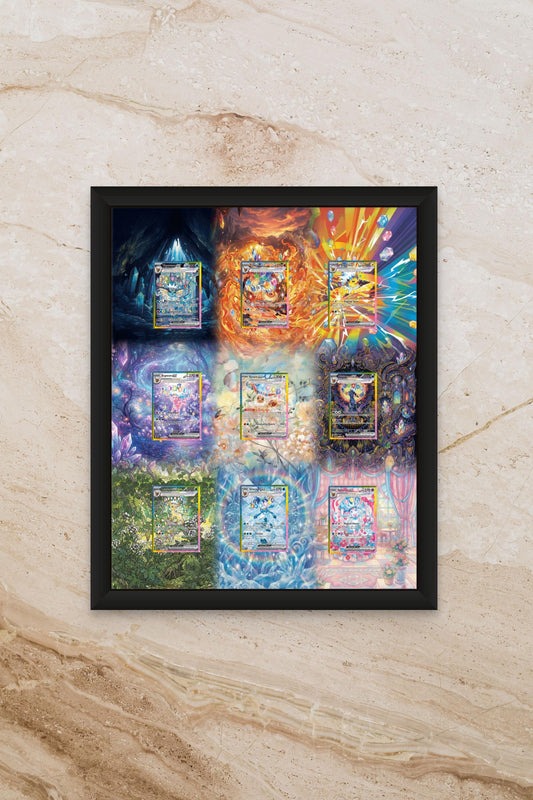 Eeveelutions God Pack Display Frame – Prismatic Evolutions Pokémon Card Art | 16x20 Frame for Raw or Graded Cards