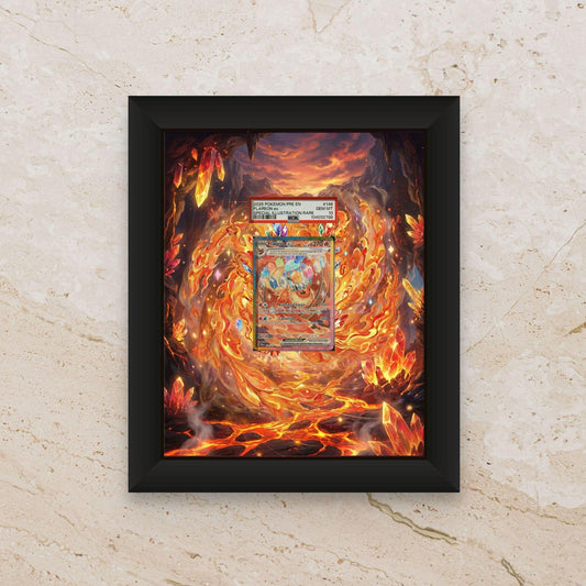 Flareon Prismatic Evolutions Display Frame | Extended Art Card Case | 8x10 Eevee Evolution Wall Art | Pokemon TCG Gift | Fire Type Decor