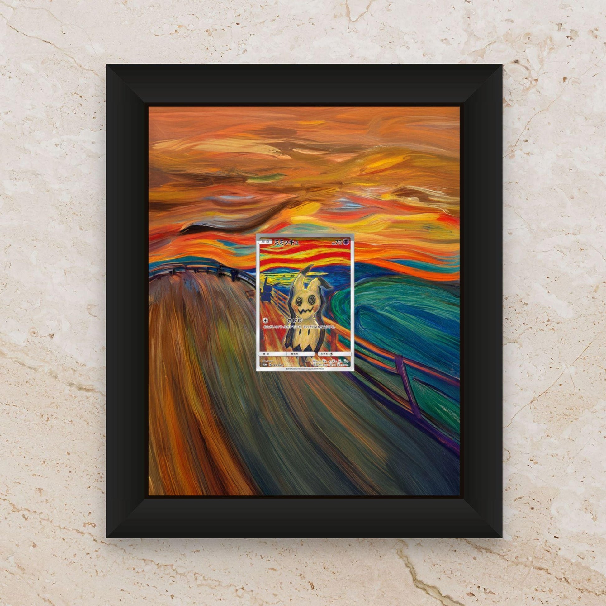 Pikachu Eevee Mimikyu Psyduck Rowlet Munch Promo Display Frame – Japanese Pokémon × The Scream | 8x10 Frame for Raw or Graded Cards
