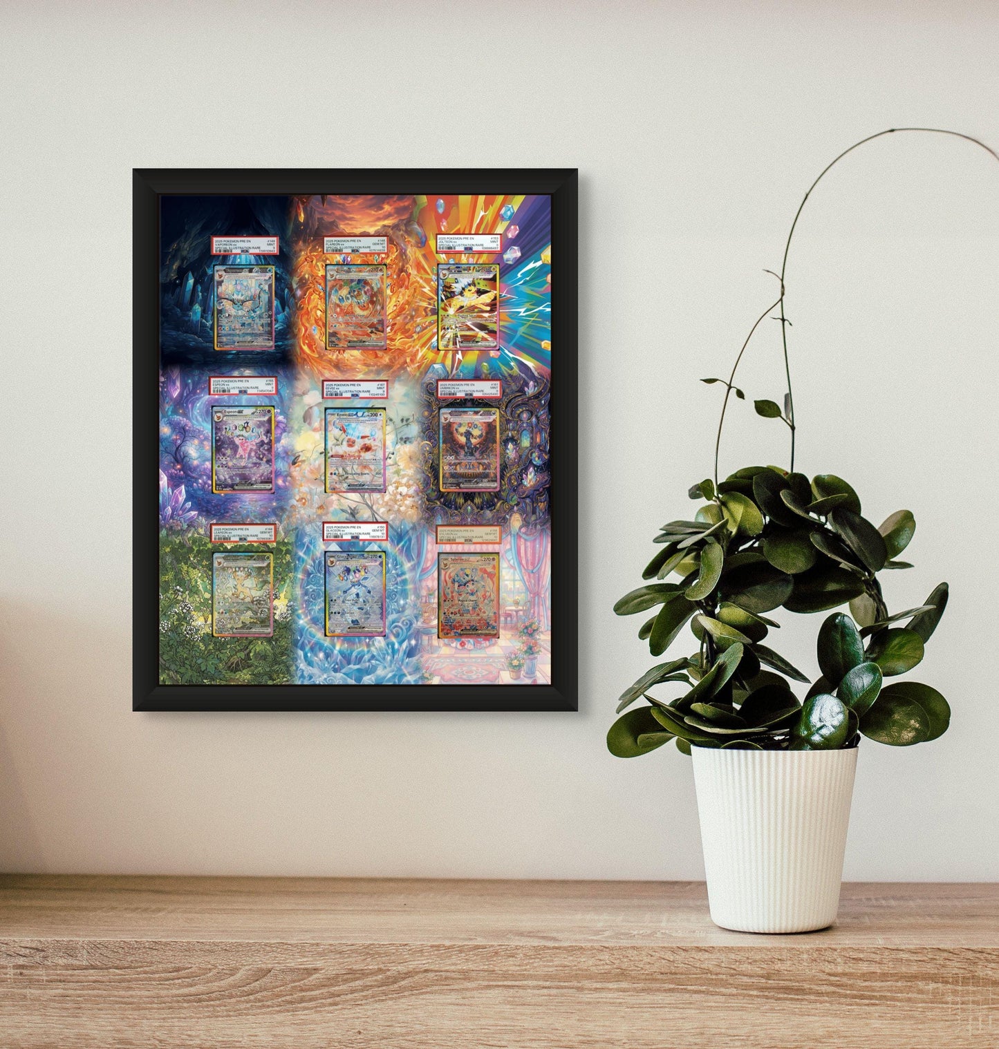 Eeveelutions God Pack Display Frame – Prismatic Evolutions Pokémon Card Art | 16x20 Frame for Raw or Graded Cards