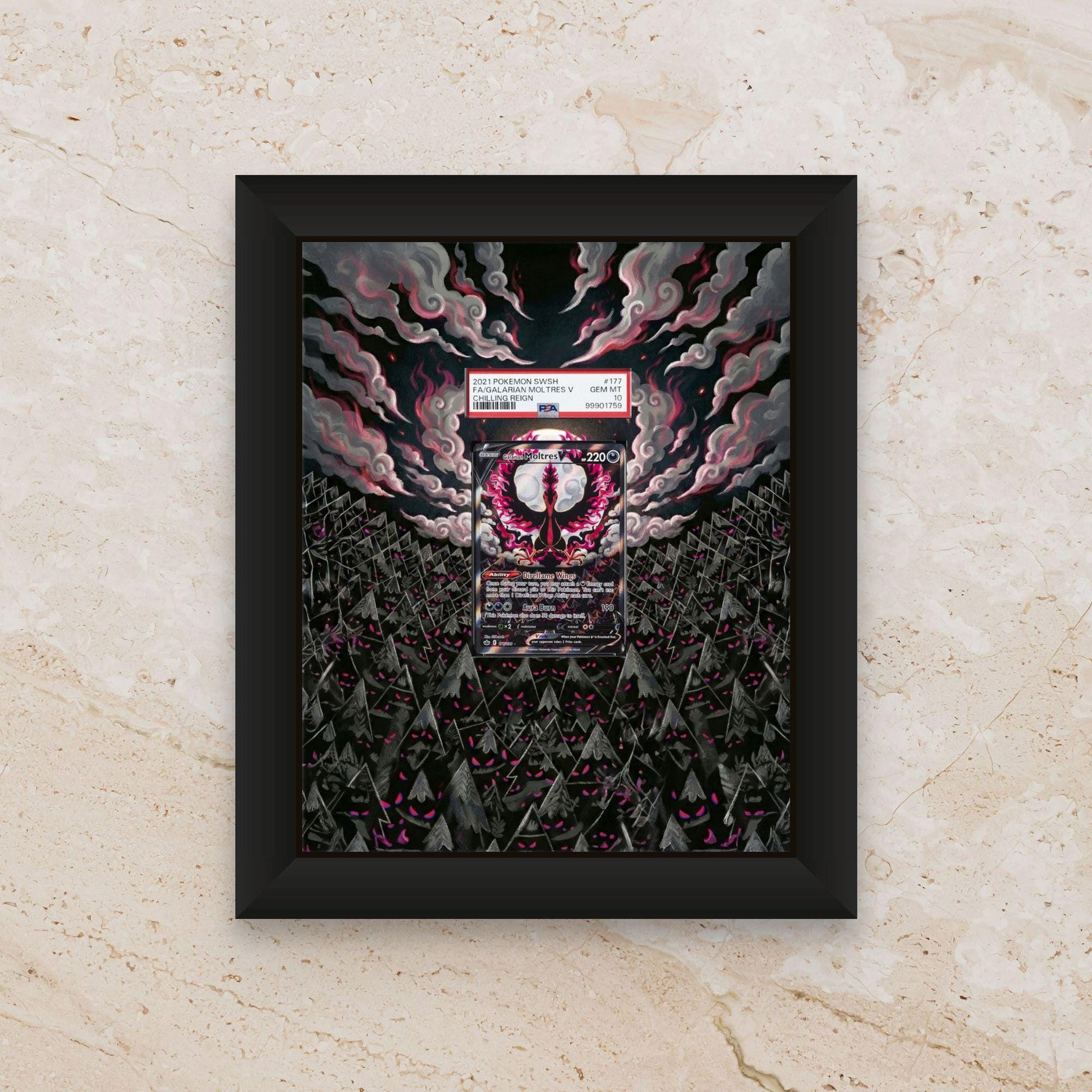 Galarian Moltres Display Frame – Pokémon Card Art | 8x10 Frame for Raw or Graded Cards