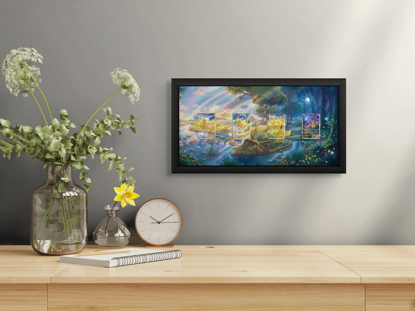 Chinese 151 Pikachu Promo 4-Card Display [High Definition] – 11x22 Panoramic Extended Art Shadowbox