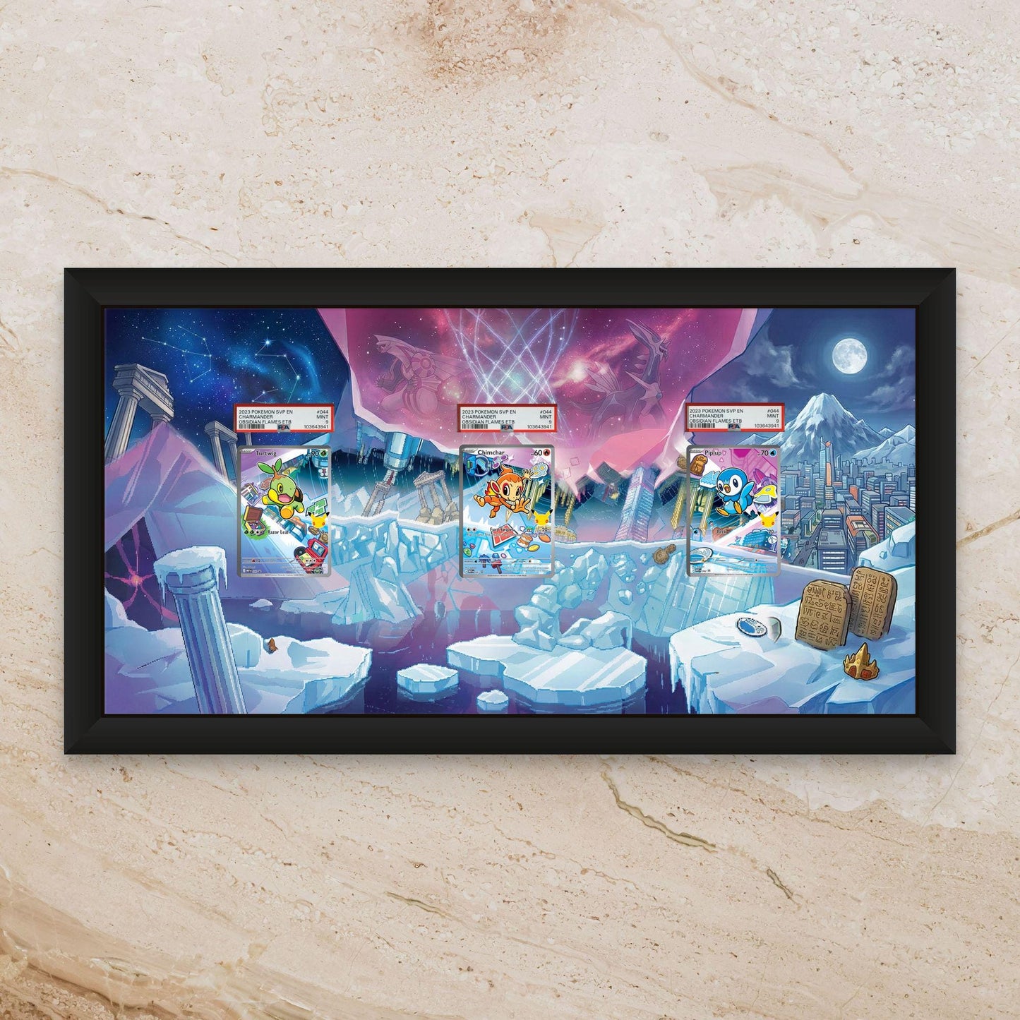 Sinnoh First Partners Starters Gen 4 Extended Art Display – 11x22 Frame (Raw/Graded cards)