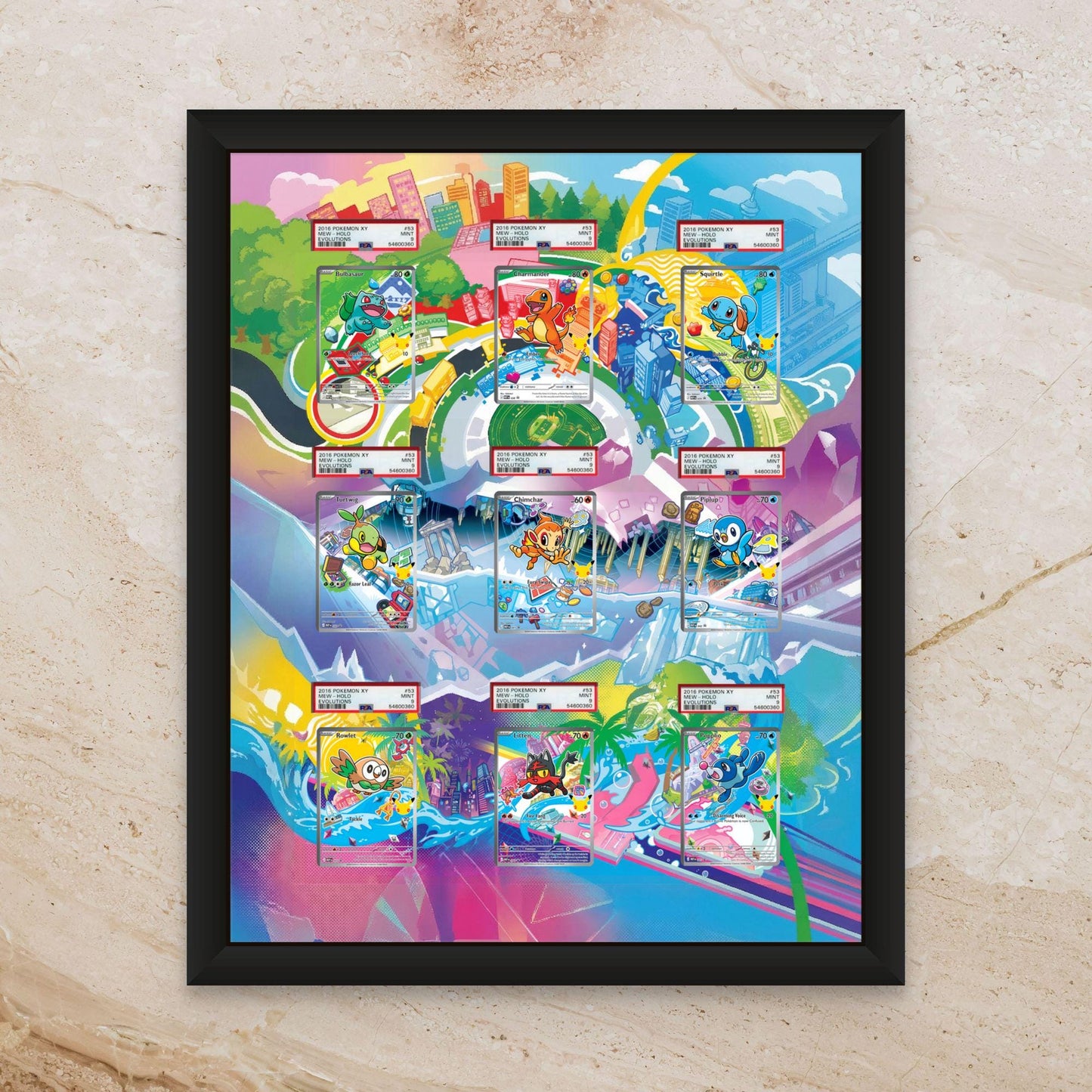First Partner Illustration Collection Display [High Definition] – Series 1 9-Card 16x20 Shadowbox | Starter Pokémon Extended Art Frame