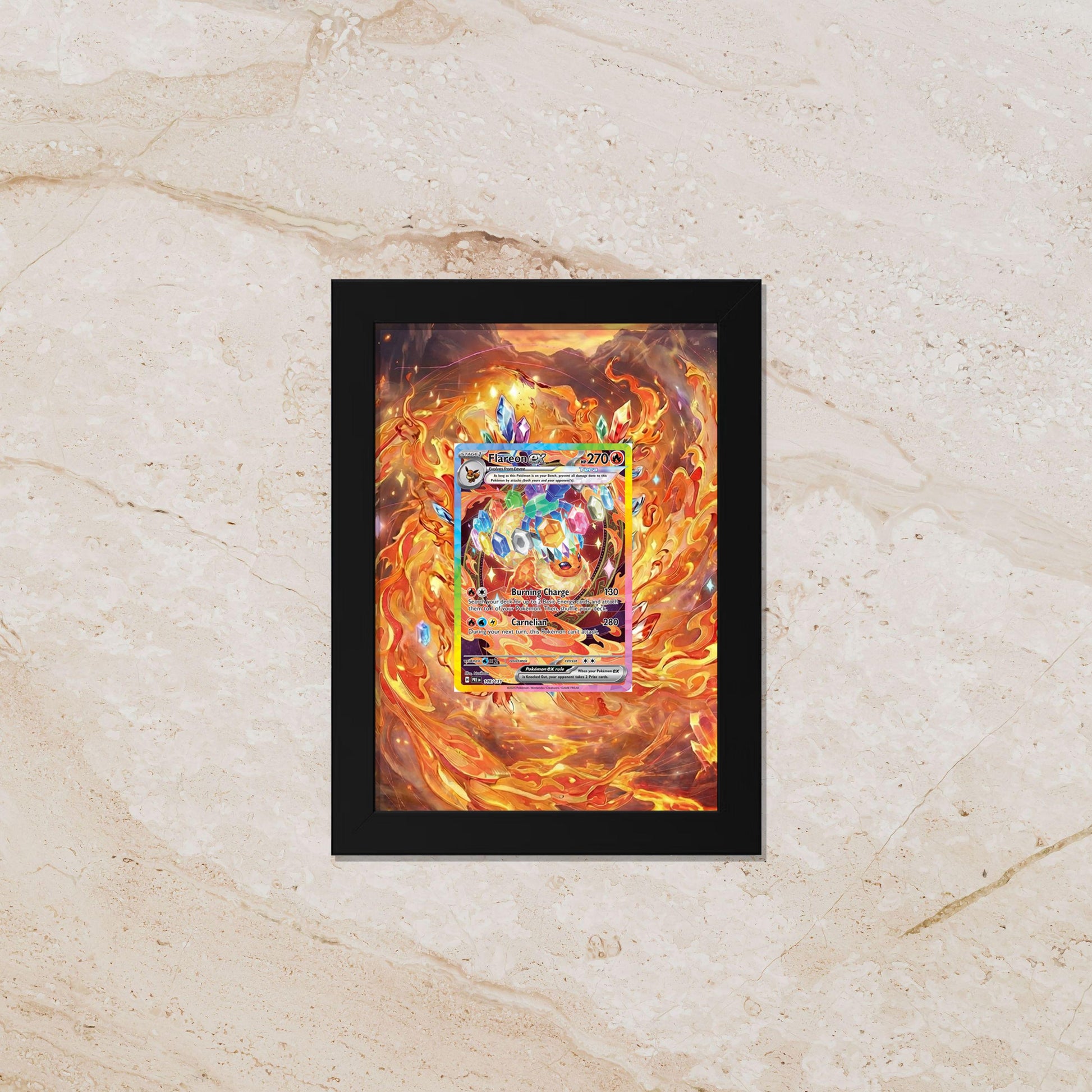 Flareon Prismatic Evolutions Display Frame | Extended Art Card Case | 8x10 Eevee Evolution Wall Art | Pokemon TCG Gift | Fire Type Decor