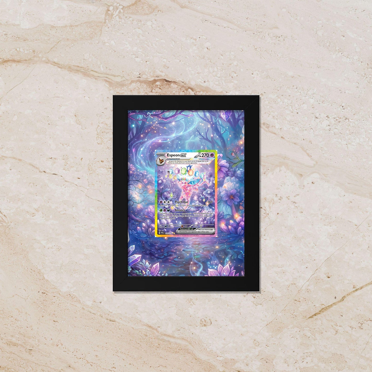 Espeon Display Frame – Prismatic Evolutions Pokémon Card | 5x14 or 11x22 Frame for Raw or Graded Cards