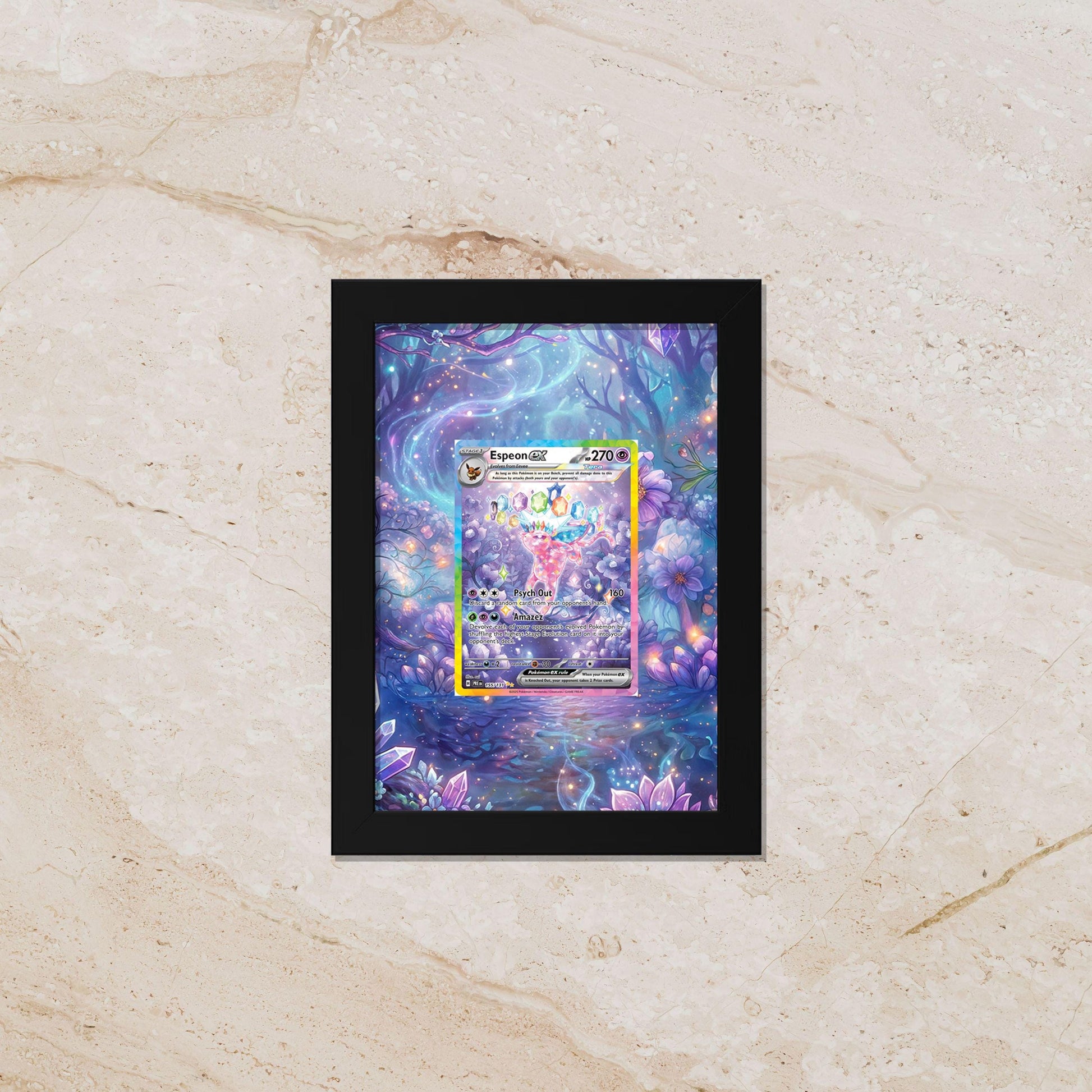 Espeon Display Frame – Prismatic Evolutions Pokémon Card | 5x14 or 11x22 Frame for Raw or Graded Cards