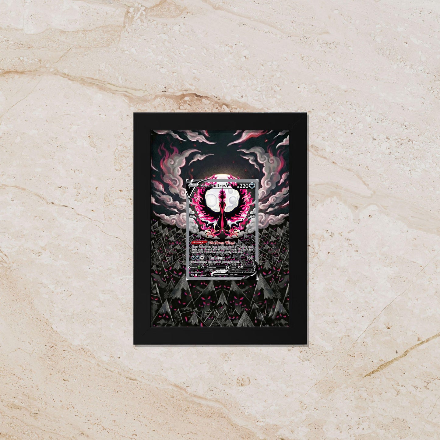 Galarian Moltres Display Frame – Pokémon Card Art | 8x10 Frame for Raw or Graded Cards