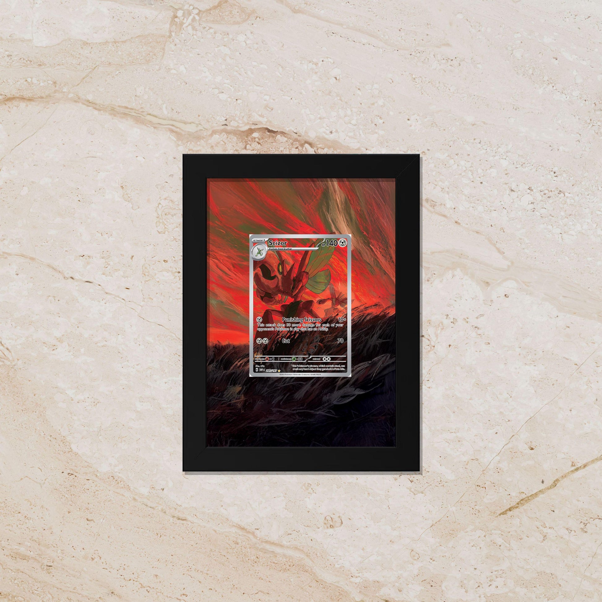 Scizor Illustration Rare Display [High Definition] – Pincer Pokémon Extended Art Shadowbox | Premium 8x10 Frame for Raw or Graded Cards