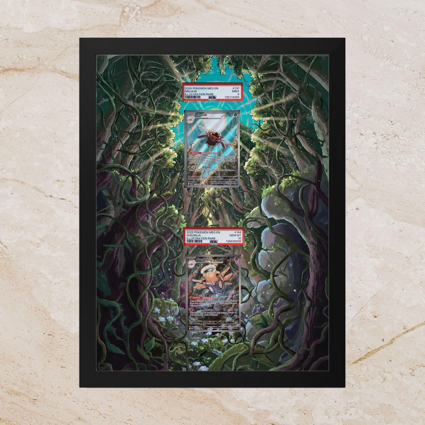 Shedinja & Ninjask Duo Display Frame – Pokémon Evolution Card Art | 8x10 Frame (Raw/Graded Cards)
