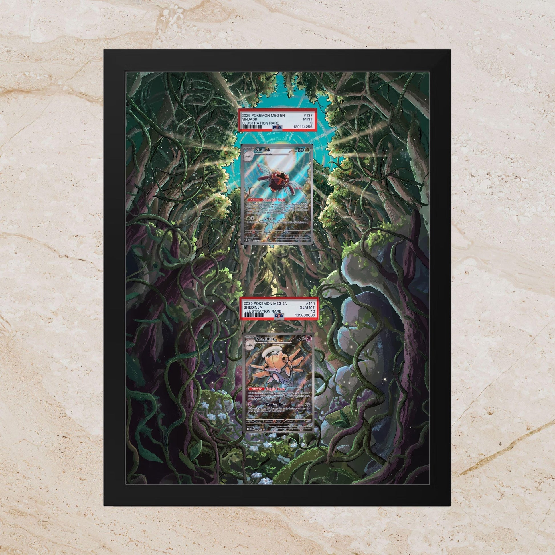 Shedinja & Ninjask Duo Display Frame – Pokémon Evolution Card Art | 8x10 Frame (Raw/Graded Cards)